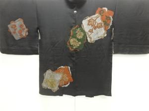 大正ロマン　漆色紙に花模様織出し一ツ紋絵羽織